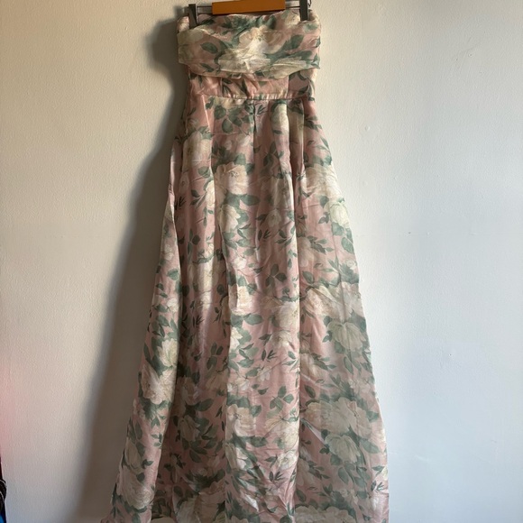 Maniju Sz M Floral Iridescent Wedding Evening Strapless Maxi Gown Dress - Picture 2 of 12